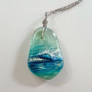 Hand painted ocean wave sea glass necklace